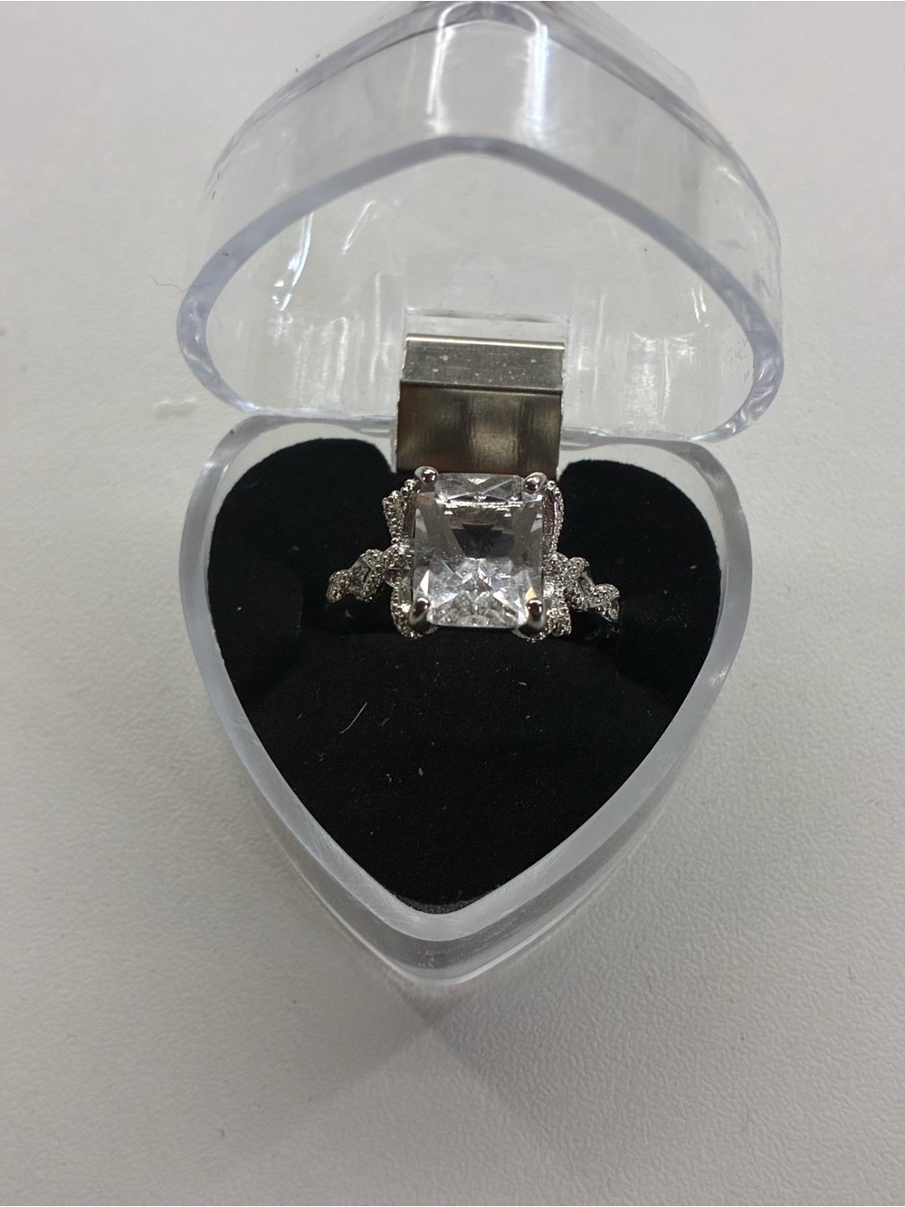 Silver-Tone Clear Crystal Solitaire Ring - Elegant White Sparkle